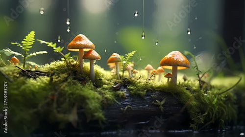 Image of many growing mushrooms in the forest
