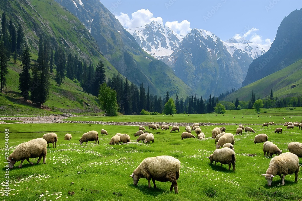 Group of Sheep in the Pasture
