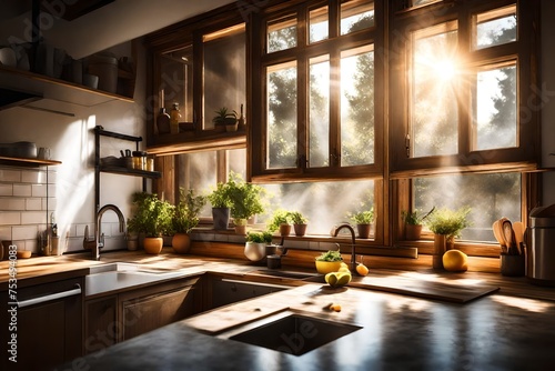 Sunlight emitting through window in kitchen at home