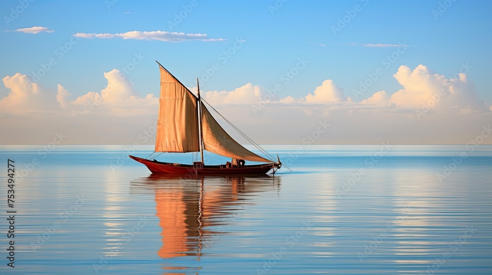 Calm Waters of Zanzibar: Traditional African Dhow Sailing in Serene Indian Ocean - obrazy, fototapety, plakaty 