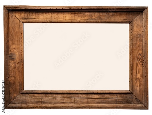 Rustic Wood Photo Frame Isolated on Rough Brown Background. Retro Decoration Element for Your