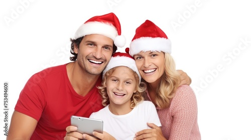 A Family Wearing Santa Hats and Smiling for the Camera