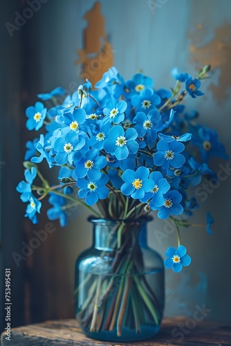 Forget-Me-Nots Blossoming in Clay Pot Against Wall: Capturing Nature's Delicate Beauty