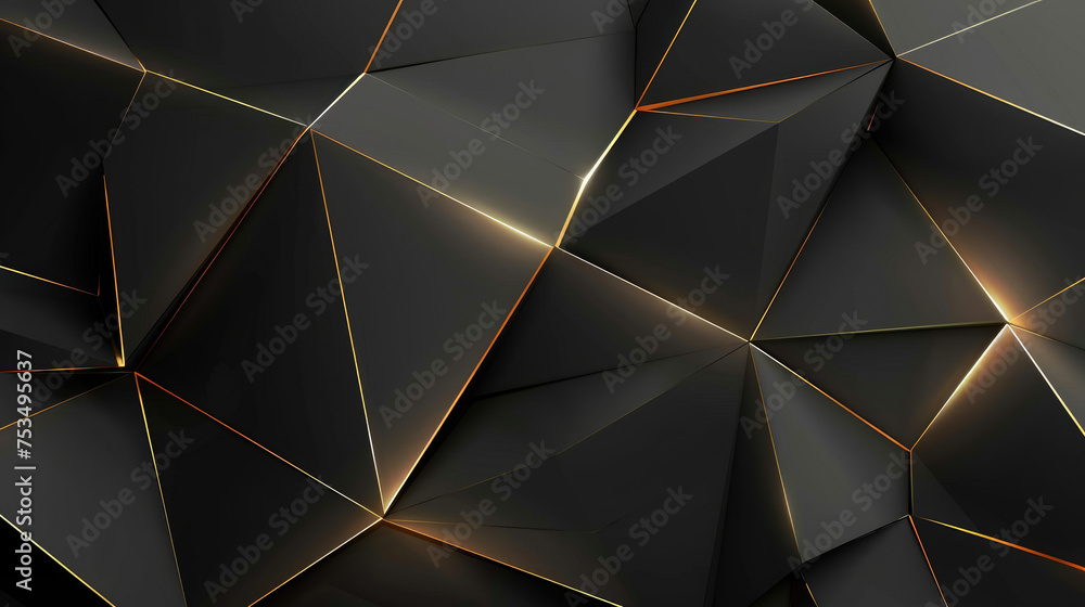 Luxurious black polygonal background with elegant gold line accents Luxurious black polygonal background with elegant gold line accents