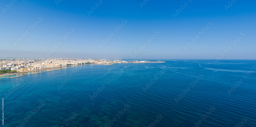 Bari, Italy. Embankment and port. Bari is a port city on the Adriatic coast, the capital of the southern Italian region of Apulia. Aerial view