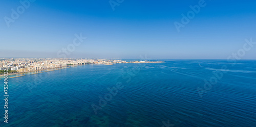 Fototapeta Naklejka Na Ścianę i Meble -  Bari, Italy. Embankment and port. Bari is a port city on the Adriatic coast, the capital of the southern Italian region of Apulia. Aerial view