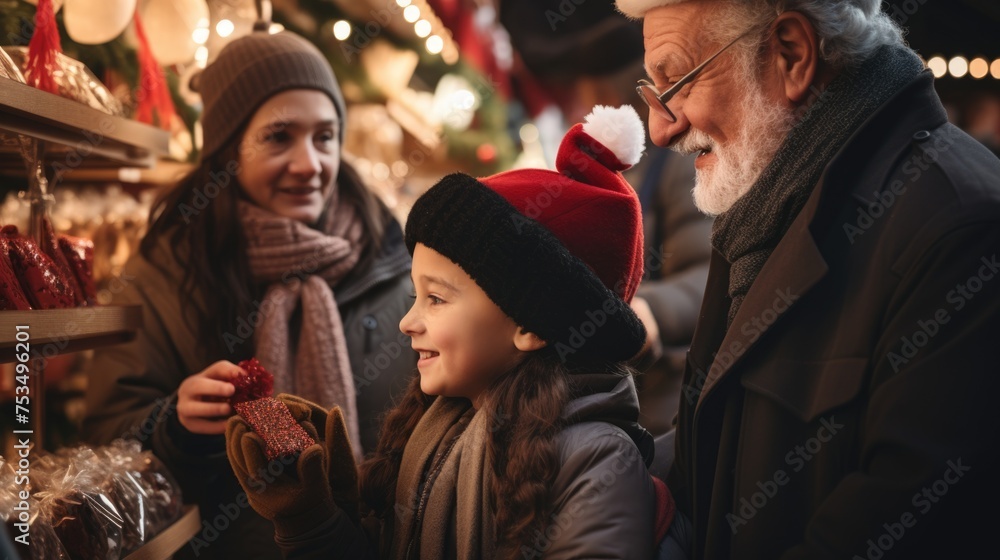 An Old Man and a Little Girl Share a Moment in Front of a Christmas Tree An Old Man and a Little Girl Share a Moment in Front of a Christmas Tree