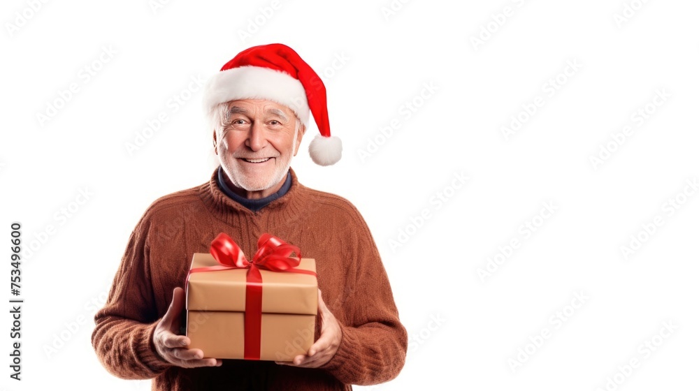 Happy Old Man Smiling and Holding a Present Happy Old Man Smiling and Holding a Present