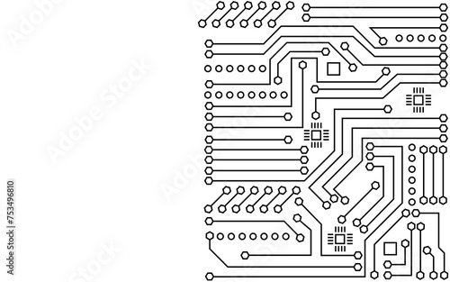 Technology style concept. Circuit board on transparent background Electrical connection system, electronic circuit, black line style. left copy space or empy and PNG..