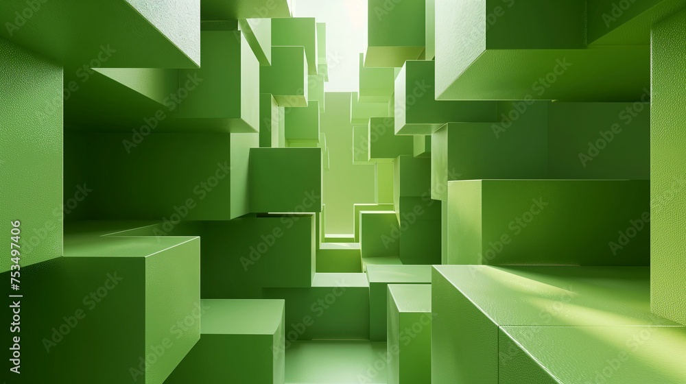 Naklejka premium Abstract Green Geometric Shapes Installation Art
