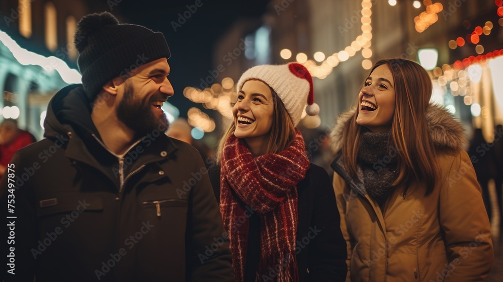 A bundle of joy - happy friends laughing together at night, Fictional Character Created By Generated AI.
