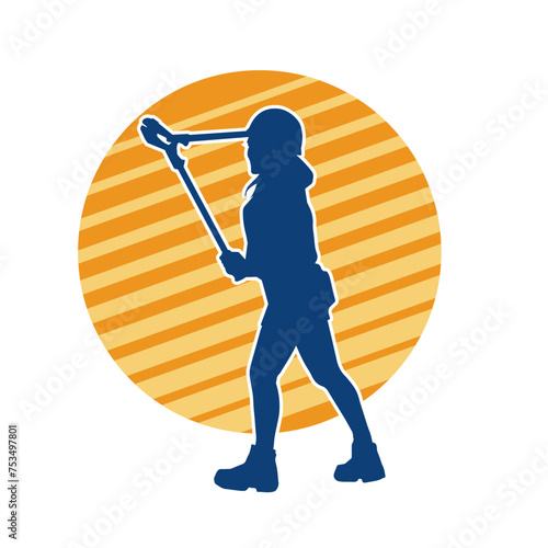 Silhouette of a female worker in pose holding cutting plier tool.