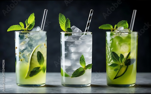 Three different mojito cocktails in a variety of glassware each with its own unique twist