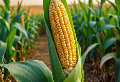 Close-up of ripe corn on the cob, showcasing ears of corn in a field by ai generated
