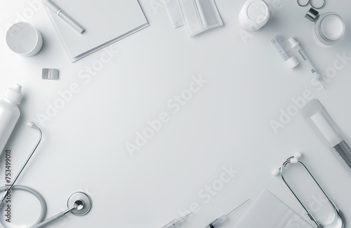 White table with various medical supplies