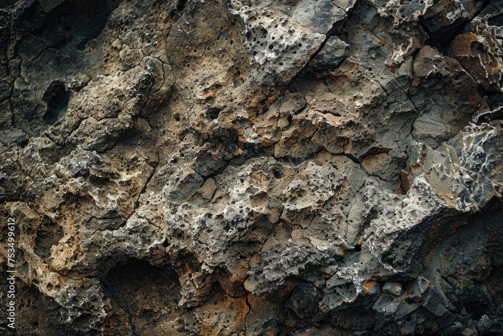 The rough exterior of a volcanic rock