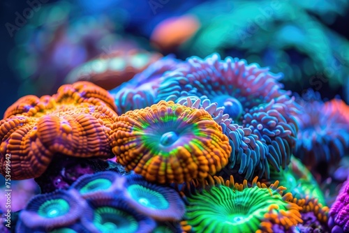 A close-up of colorful coral in a reef photo