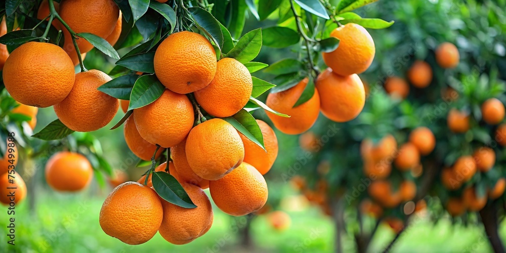 Ripe oranges on tree in orchard, closeup. Ripe oranges on tree in orchard, closeup.