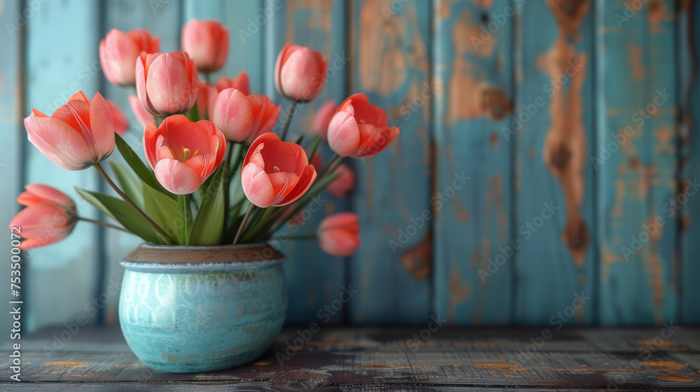 Easter eggs and tulips on wooden planks. Easter eggs and tulips on wooden planks.