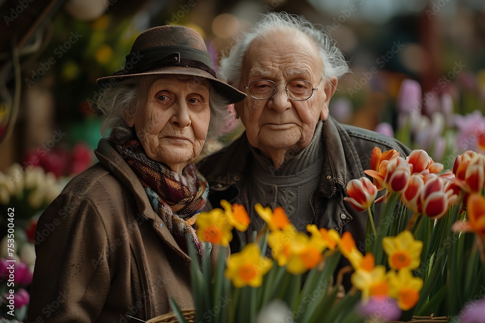 portrait photo of an elderly happy couple celebrating Easter generated by AI