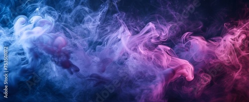 Mesmerizing Abstract Swirl of Blue and Pink Smoke on Dark Background - Artistic Concept for Creative Design Projects and Atmospheric Visuals