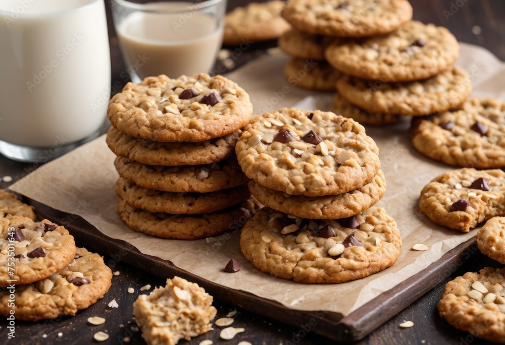 Delicious oatmeal cookies arranged on a table, ready to be enjoyed as a tasty treat by ai generated Delicious oatmeal cookies arranged on a table, ready to be enjoyed as a tasty treat by ai generated