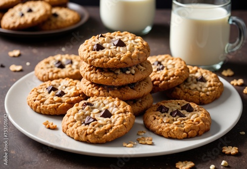 Delicious oatmeal cookies arranged on a table, ready to be enjoyed as a tasty treat by ai generated