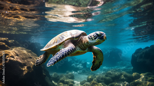 Closeup of a big green sea turtle © Cedar