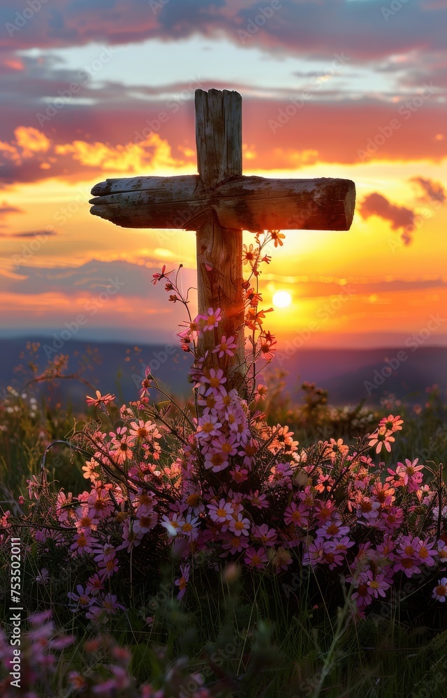 Cross on the hill - symbol of crucifixion of Jesus Christ. On beautiful sunset background. Cross on the hill - symbol of crucifixion of Jesus Christ. On beautiful sunset background.