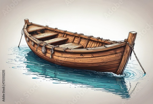 Hand-drawn of a wooden boat clipart on a clean white background by ai generated