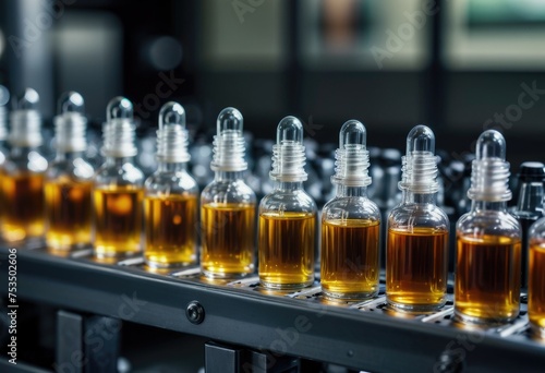 Macro shot of a medical ampoule production line in a modern pharmaceutical factory by ai generated