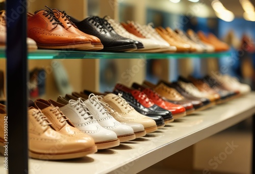 Shoes elegantly displayed in a store window, with selective focus and a shallow depth of field by ai generated