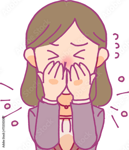 飛沫を押さえる女性のイラスト