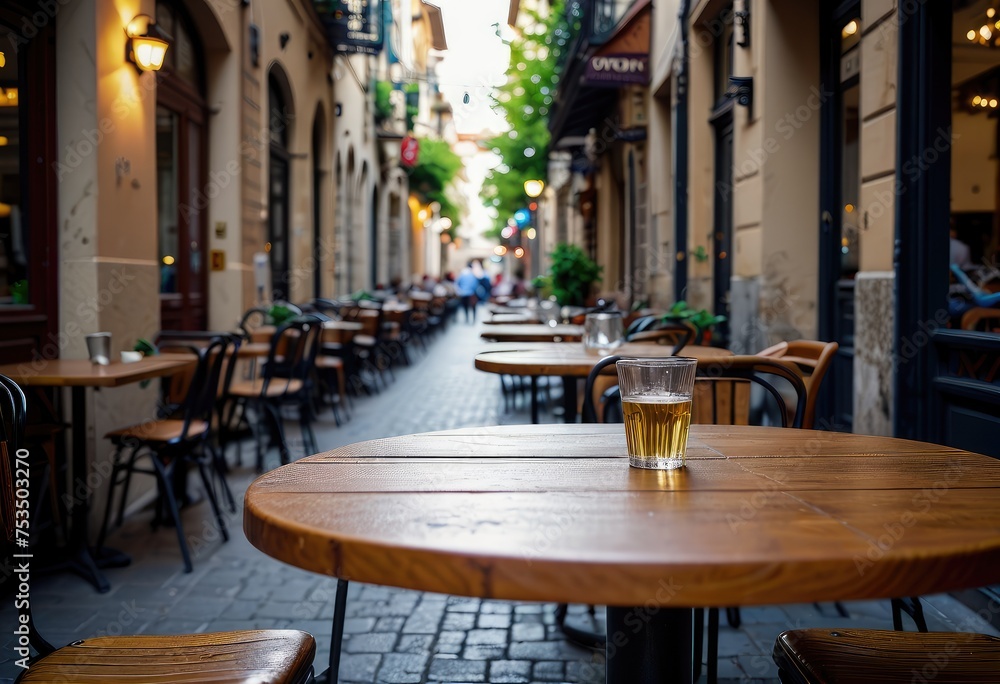 the charming ambiance of street-side dining with empty cafe tables, bistro seats, and terrace setups in outdoor restaurants by ai generated