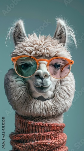 A whimsical alpaca donning delicate shades and trendy eyewear