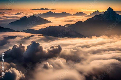 Beautiful view from above clouds at dusk