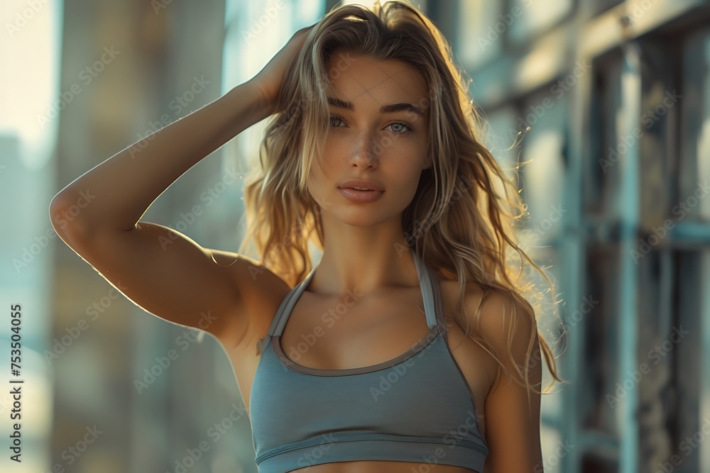 beautiful athletic girl in a looks at the camera generated by AI