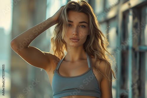 beautiful athletic girl in a looks at the camera generated by AI © Anastasiya