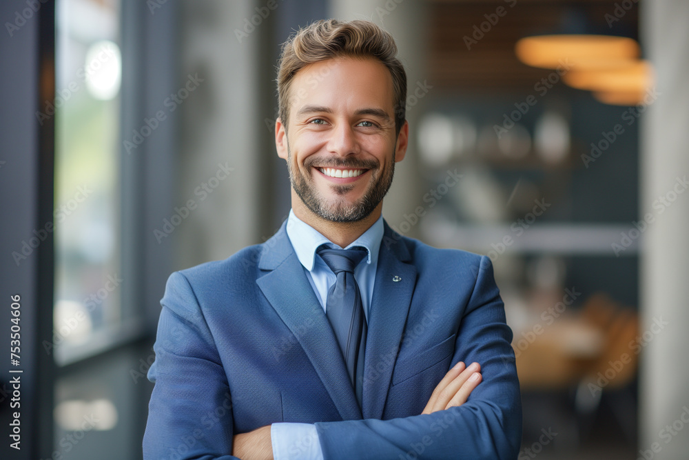Portrait of a smiling handsome businessman, professional and confident looking man in suit at office, Successful matured businessman looking at camera, positive looking office manager wearing a jacket Portrait of a smiling handsome businessman, professional and confident looking man in suit at office, Successful matured businessman looking at camera, positive looking office manager wearing a jacket