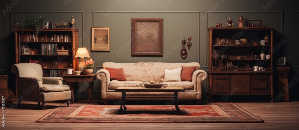 Furniture arrangement in a room horizontal image - obrazy, fototapety, plakaty 