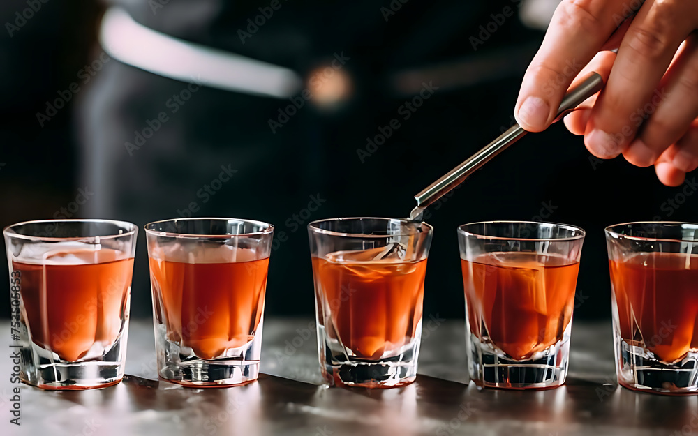 Fototapeta premium Preparation of shots cocktails close up