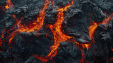 Molten lava flowing through fractured volcanic areas