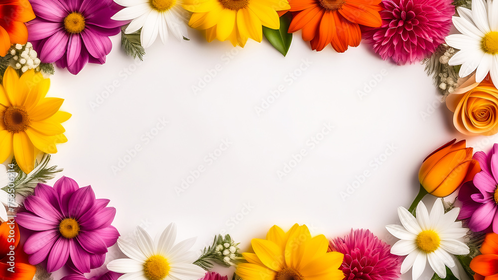 floral frame on a white background with space for text. flower border on white. flower card floral frame on a white background with space for text. flower border on white. flower card