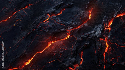 Molten lava flowing through fractured volcanic areas photo