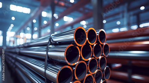 High quality steel pipes stored in warehouse