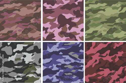 Set Pattern Contemporary Urban Camouflage Vector Military Textile Print, Abstract Army Style Modern Fabric Template seamless pattern	