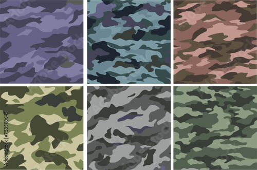 Set Pattern Contemporary Urban Camouflage Vector Military Textile Print, Abstract Army Style Modern Fabric Template seamless pattern	