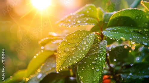 Sunrise illuminates dew dro...
