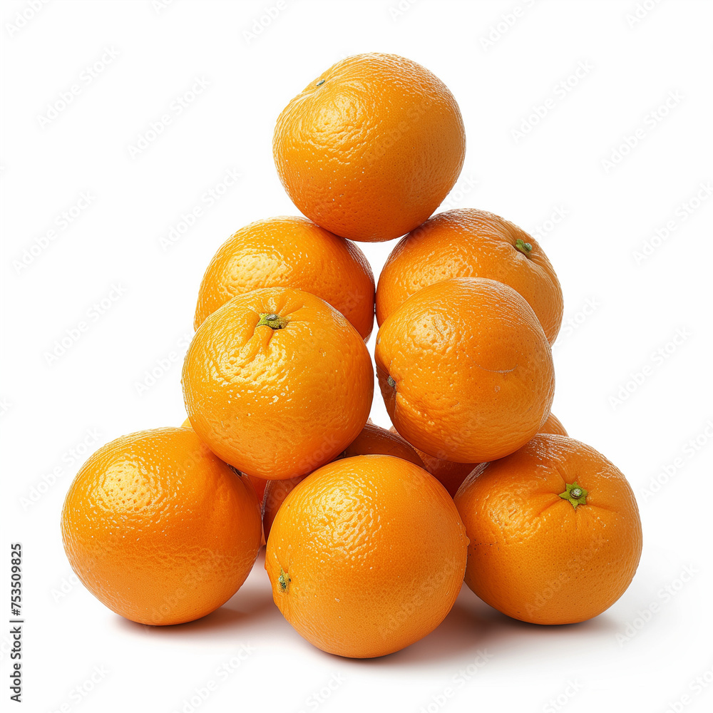 Pyramid stack of oranges on white background Pyramid stack of oranges on white background