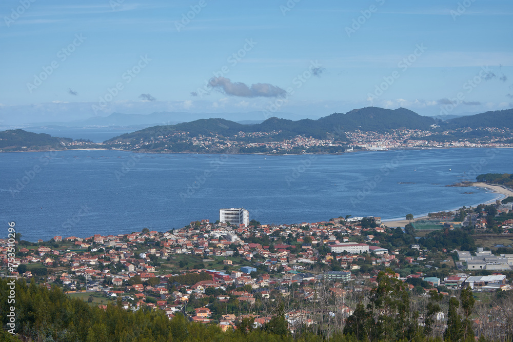 Panoramic view of the Ria de Vigo, Pontevedra, Spain